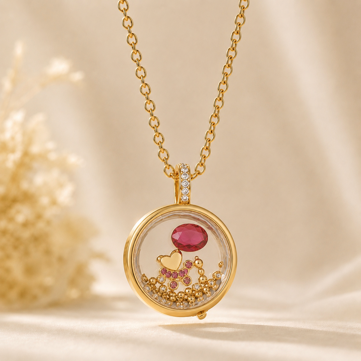 18k Gold-Plated circular Locket Necklace